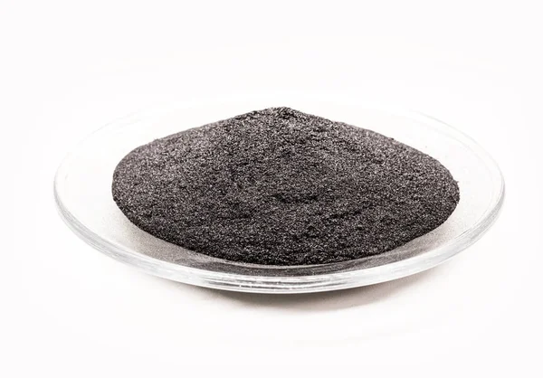 Powdered Graphite Glass Dish Industrial Lubricant Powder Serves Lubricate Locks — Stock Photo, Image
