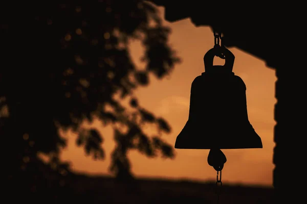 Ancient Bell Silhouette Church Place Relaxation Worship Sunrise Religion Concept — Stockfoto