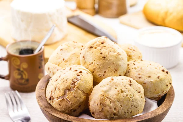 Миска Повна Традиційного Бразильського Сирного Хліба Або Сирного Печива Подається — стокове фото