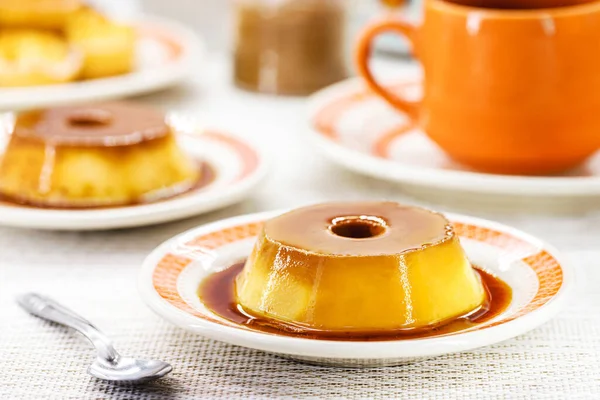 Condensed Milk Pudding Sweet Dessert Vanilla Caramel Syrup Made Home — Photo