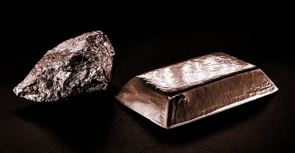 Copper Ore Ingot Real Photo Isolated Black Background Metallurgy Industry — ストック写真