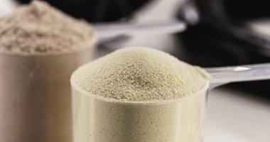 creatine, sports supplement, creatine, hmb, bcaa, amino acid or vitamin powder. Sports nutrition concept, l-carnitine, white isolated background, copyspace