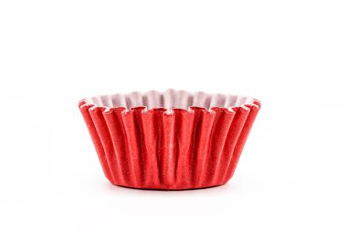 paper basket of candy on isolated background, brigadeiro packaging, typical candy from Brazil, white background