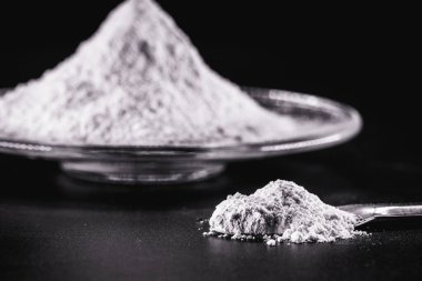 boron nitride powder, chemical for industrial use in ceramics and lubricants, Ceramic powders on isolated background, copyspace