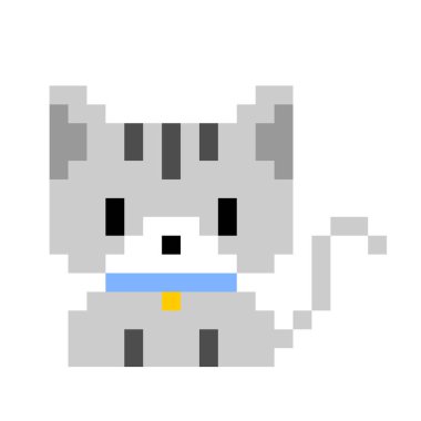 8 bit piksel kedi resmi. Piksel Sanatının Vektör İllüstrasyonunda Hayvan.