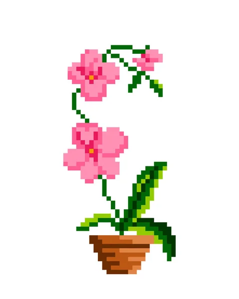 フラワークロスステッチパターン ピクセルバラの花のイメージ ベクターイラスト — ストックベクタ