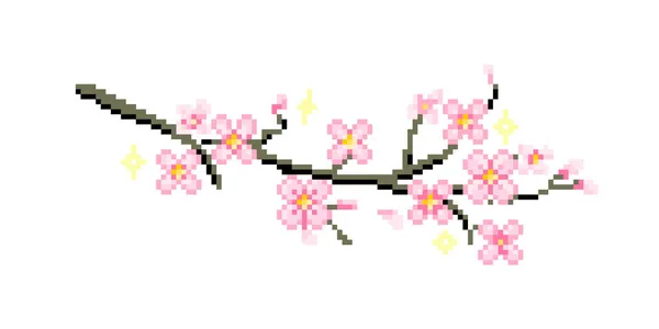 Cherry Blossoms Pixel Image Cross Stitch Pattern Vector Illustration — Stock Vector