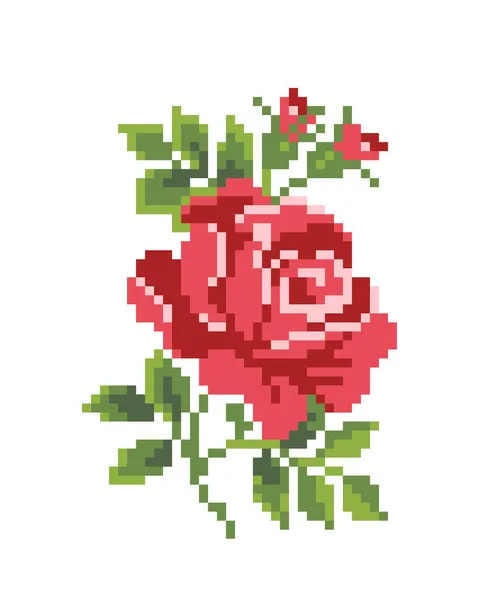 ピクセルバラの花のイメージ クロスステッチパターン ベクターイラスト — ストックベクタ