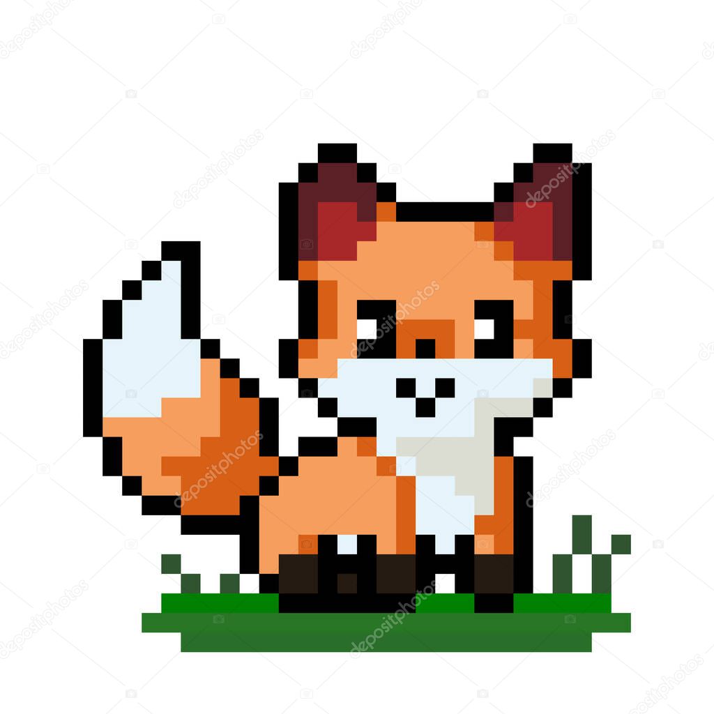 8 bit pixel foxl image. Animal pixel for cross stitch pattern in vector illustration.