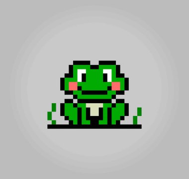 8 bit pixel frog. Animals in vector illustrations for cross stitches and game assets.