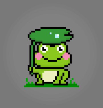 8 bit pixel frog. Animals in vector illustrations for cross stitches and game assets.