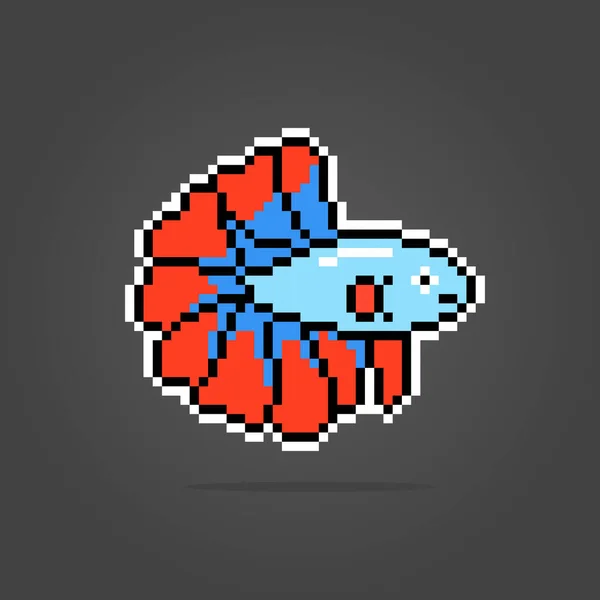 Bit Pixel Siamese Fighting Fish Animal Pixels Vector Illustration Game — стоковий вектор