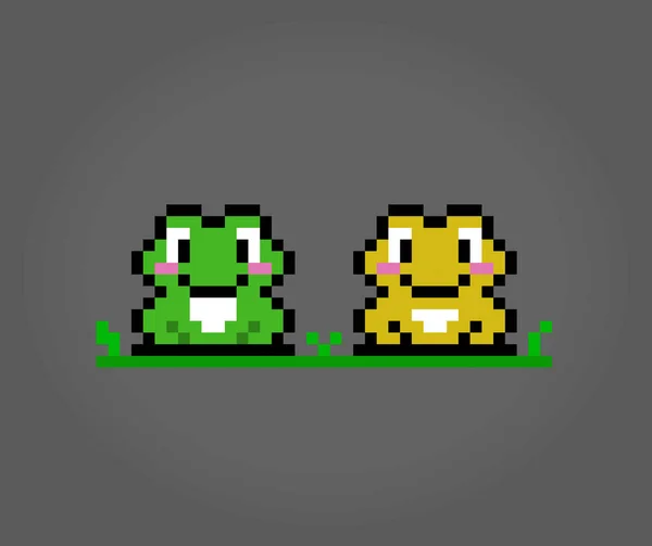 Bit Pixel Frog Animals Vector Illustrations Cross Stitches Game Assets — 스톡 벡터