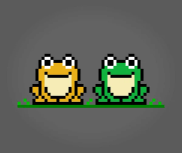 Bit Pixel Frog Animals Vector Illustrations Cross Stitches Game Assets — стоковый вектор