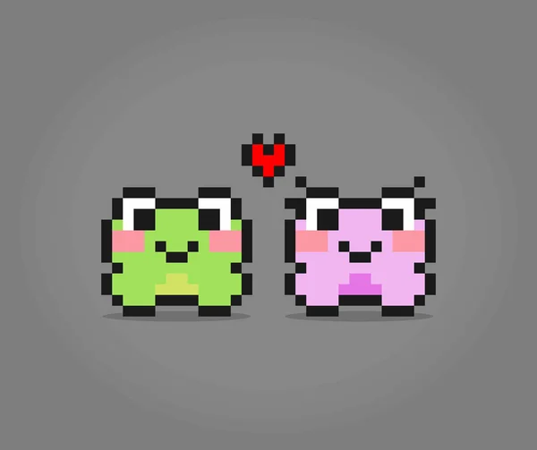 Bit Pixel Frog Couple Love Animal Vector Illustration Cross Stitch — Archivo Imágenes Vectoriales