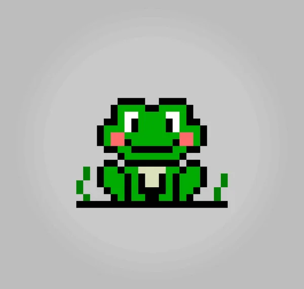 Bit Pixel Frog Animals Vector Illustrations Cross Stitches Game Assets — Vetor de Stock