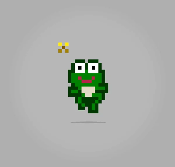 Bit Pixel Frog Jump Animals Vector Illustrations Cross Stitches Game — Vector de stock