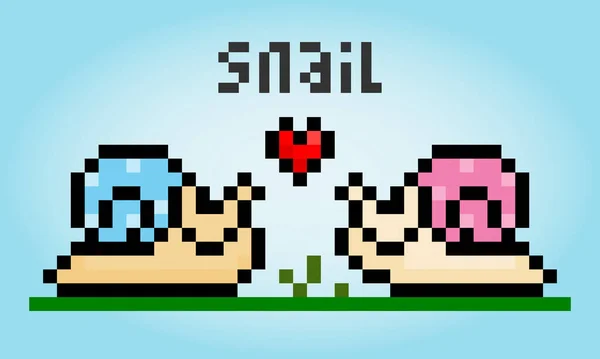 Bit Pixel Snail Couple Love Animal Pixel Game Assets Cross —  Vetores de Stock