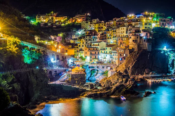 Manarola Cinque Terre Por Noche Spezia Italia — Foto de Stock