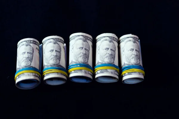 Dollars Laid Out Black Background — Stock Photo, Image