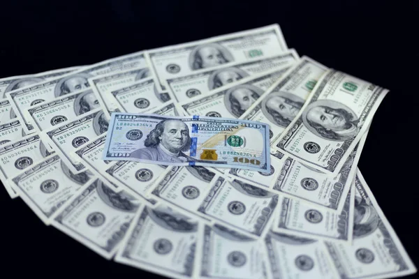 Dollars Laid Out Black Background — Stock Photo, Image