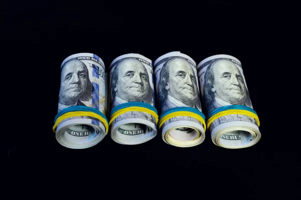 Dollars Laid Out Black Background — Stock Photo, Image