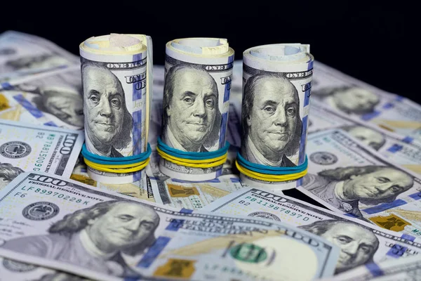 Dollars Laid Out Black Background — Stock Photo, Image