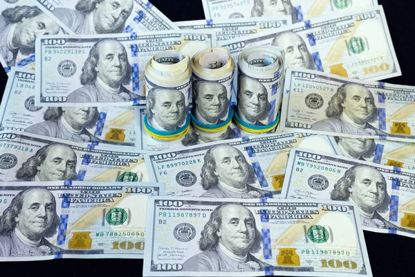 Dollars Laid Out Black Background — Stock Photo, Image