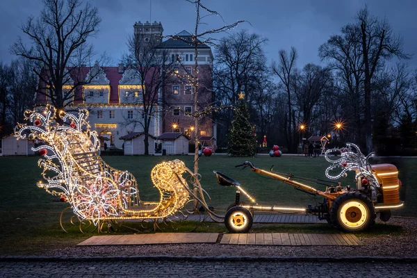Zamek Topacz Poland January 2021 Santa Claus Sledge Led Christmas — Stock Photo, Image