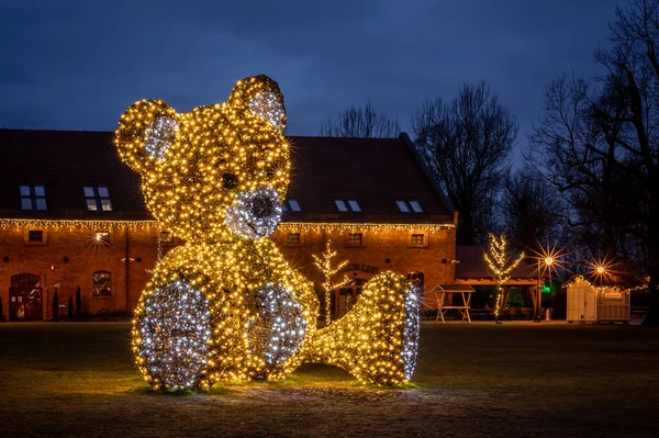 Zamek Topacz Poland January 2021 Large Led Teddy Bear Christmas — Stock Photo, Image