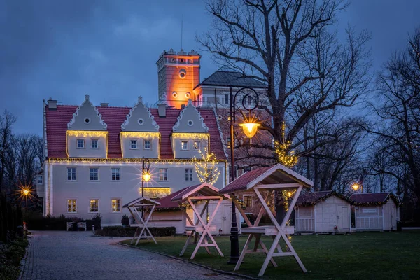 Zamek Topacz Poland January 2021 Topacz Castle Winter Night Christmas — Stock Photo, Image