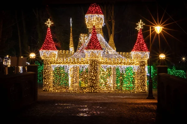 Zamek Topacz Poland January 2022 Fairytale Castle Led Christmas Illumination — стоковое фото