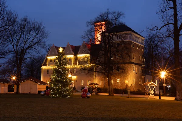 Zamek Topacz Poland January 2021 Topacz Castle Winter Night Christmas — Stock Photo, Image