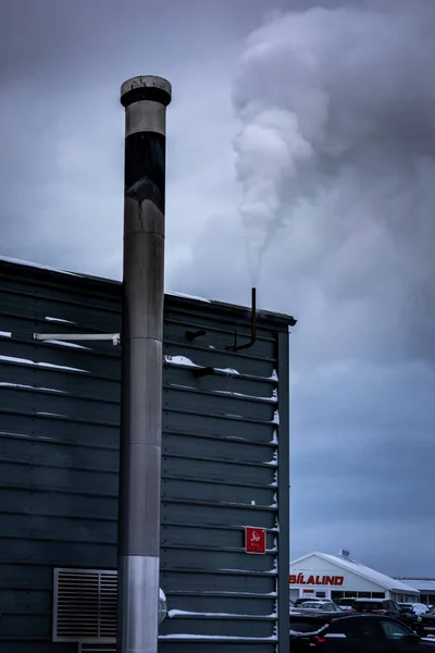 Reykjavik Iceland January 2022 Gray Chimney Laundry Building Steam Smoke — Stock Photo, Image