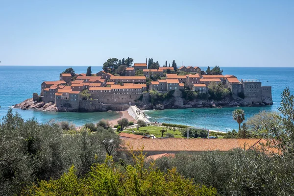 Sveti Stefan Montenegro Abril 2022 Vista Para Cidade Medieval Sveti — Fotografia de Stock