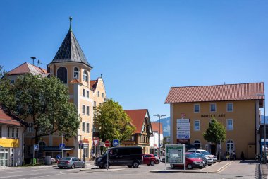 Immenstadt am Algau, Germany - August 12, 2022: Historical architecture of the old town in Immenstadt, Bavarian Alpes, Germany. 