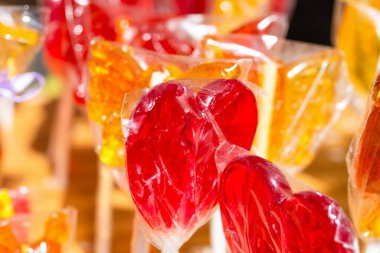 Heart shaped lollipops packaged