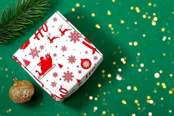 Bella Confezione Regalo Natale Ramo Dell Albero Natale Decorazione Sfondo — Foto Stock