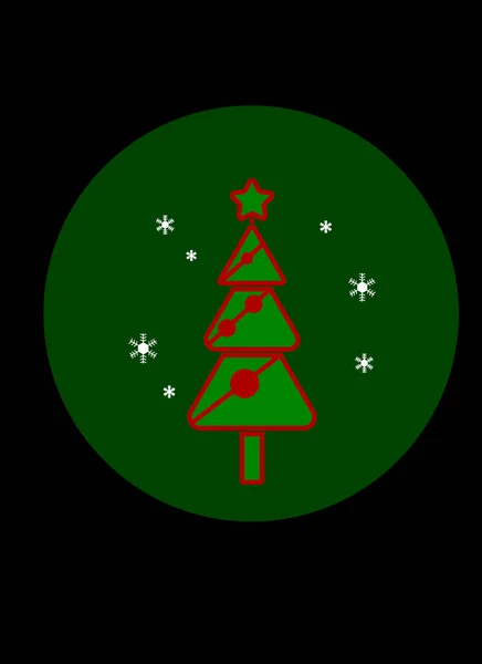 Christmas Tree Vector Icon Decorated Christmas Baubles Snowflakes — Stockvector