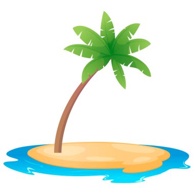 Cartoon Island with Beach, Sea and Palm Tree