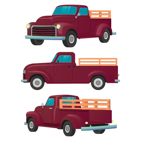 Boer Vintage pick-up vrachtwagen voorkant, zijkant, en terug te bekijken Vector Illustratie — Stockvector