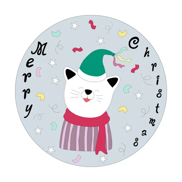 Collection Merry Christmas Cute Characters Circle Shape Can Adapted Various — Stock Vector