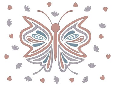 Şablonlar, posterler, kartlar, kumaş baskıları, tişörtler, moda, kupalar, arka planlar, şablonlar, yastık kalıpları, çanta kalıpları ve daha fazlası için karalama tarzı dizayn edilmiş kelebekler..