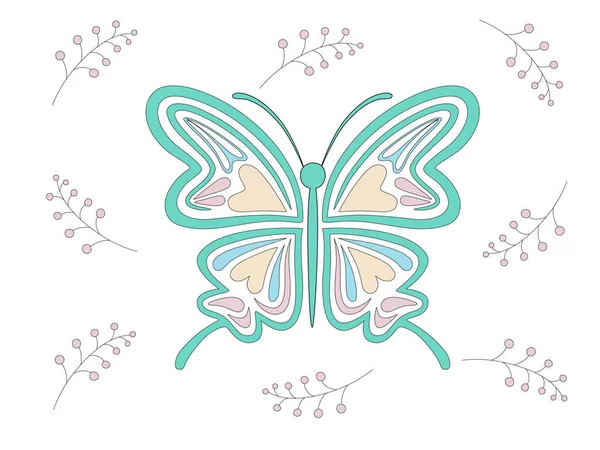 Ensemble Papillons Dans Des Tons Pastel Conçus Dans Style Doodle — Image vectorielle