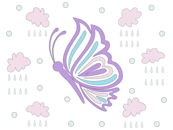 Ensemble Papillons Dans Des Tons Pastel Conçus Dans Style Doodle — Image vectorielle