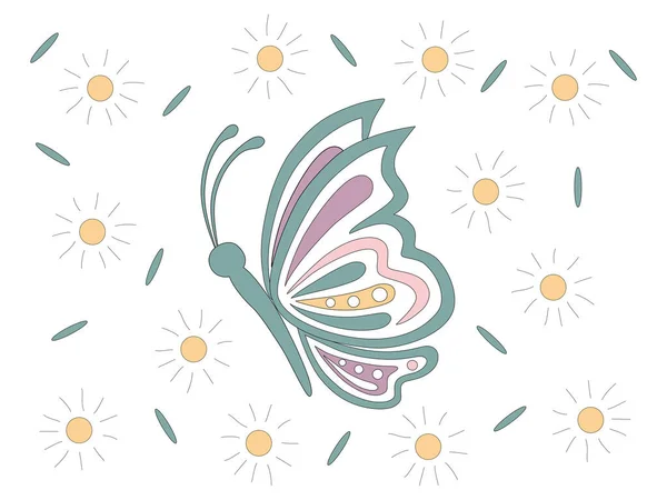 Ensemble Papillons Dans Des Tons Pastel Conçus Dans Style Doodle — Image vectorielle