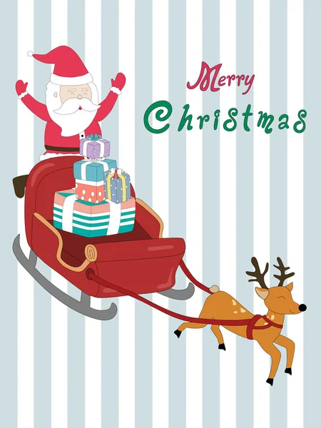 Feliz Navidad Con Santa Claus Trineo Diseñado Estilo Doodle Para — Vector de stock