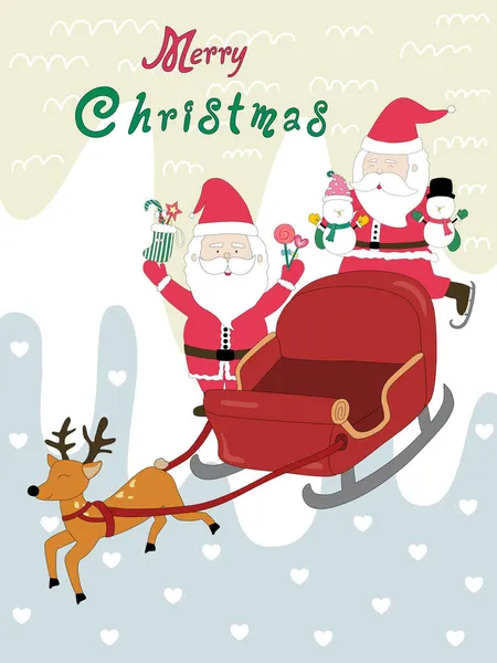 Feliz Navidad Con Santa Claus Trineo Diseñado Estilo Doodle Para — Vector de stock
