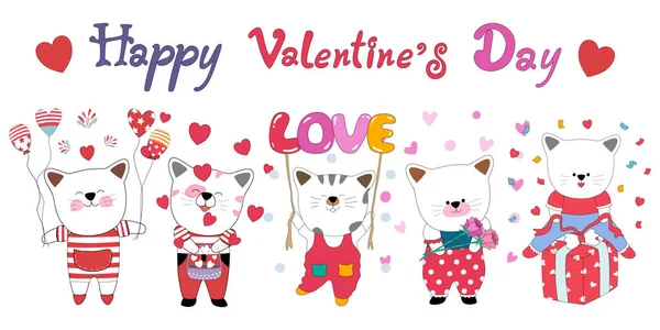 Joyeuse Saint Valentin Avec Des Chats Mignons Conçus Dans Style — Image vectorielle