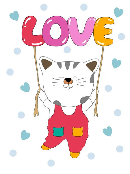 Collection Joyeuse Saint Valentin Avec Des Chats Mignons Créez Style — Image vectorielle